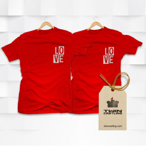 Love Square - Two Shirts - Couple Set T-shirts - Red White Cotton