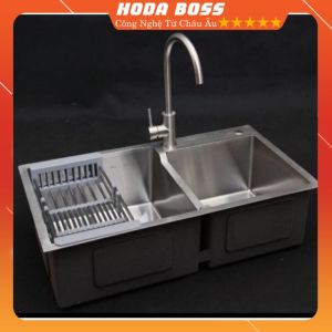 Chậu Rửa Chén Bát INOX SUS 304 HODABOSSChậu rửa bát đúc inox 2 hố giá rẻ-TẶNG RỔ INOX
