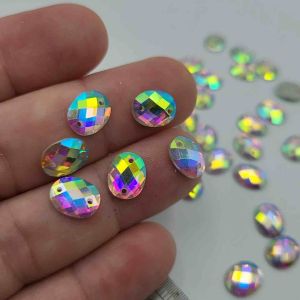 DIAMON RESIN KRISTAL MOTIF BENTUK OVAL RATA UKURAN 8X10 MM WARNA PUTIH PELANGI AB KUALITAS BAGUS KILAU PER LUSIN