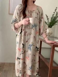 2025 Nightdress Womens Summer Thin Cotton Silk Dress Can Wear Outside Korean Version ins