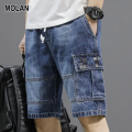 MOLAN Quần short nam mùa hè quần jean nam đơn giản quần đùi denim nam retro kiểu Mỹ dáng rộng dụng cụ nhẹ. 