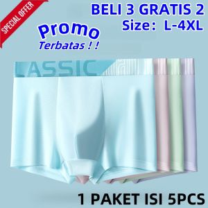Angsa Kecil PAKET HEMAT 5PCS Boxer Pria Ice Silk Solid Color Men Underware Celana Dalam Pria