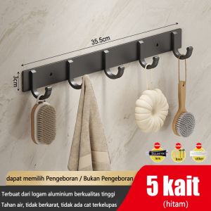 4 5 6 Kait Abu-abu Hook Gantungan Baju Pintu Bor Bebas Aluminium Tebal Pakaian Pintu Kait Dinding Gantungan Penyimpanan Kamar Mandi Toilet Rak Gantung