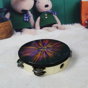 FUNG MALL Rainbow Wood Hand Held Drum Double Row 8/10-Inch Tambourine Durable Performance Childrens Drum Percussion