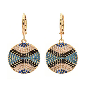 SEQUITO Stunning Women Costume Jewellery Yellow Gold Plated Full Micro Pave Blue White Black AAA Cubic Zirconia Gorgeous Anniversary Round Dangle Drop Earrings SE943