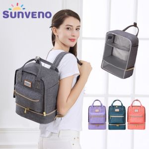 SUNVENO Large Capacity Thermal Insulation Bag Baby Feeding Bottle Cooler Bags Backpack Lunch Box for Baby Care with Three-tier Partition
