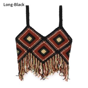 Summer Vintage Colored Stripes Knitted Camisole Women Sleeveless Hollow Out Embroidery Tank Top