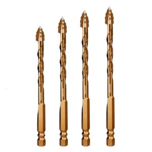 4 Piece High Speed Set Concrete Drilling Tool For Masonry And Ceramic Tiles Featuring Crosses Shaped Tip