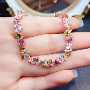 FS 3*4mm Natural Tourmaline S925 Sterling Silver Bracelet With Certificate Fine Fashion Charm Weddings Jewelry for Women MeiBaPJ
