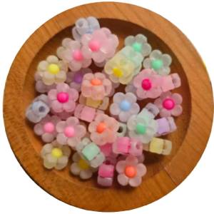 25GR Manik-Manik Akrilik Bentuk Bunga Permen & Bulat Warna Pastel | DIY Craft Lucu Gemesin