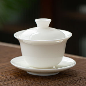 White Porcelain Tea Bowl with Ceramic Lid Small Size Thin - Walled Suitable for Brewing Tea at Home Made of Dehua White Porcelain | Barangan Berkualiti Reka Bentuk Praktikal Mudah Guna