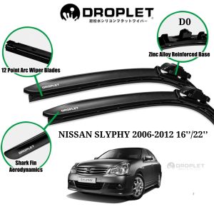 NISSAN SLYPHY 2006-2012 Car Wiper Blades 16’/22’D0Front Set Droplet@BilahPengelapSilikon D0 16/22