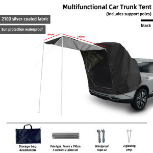 New Portable Car Trunk Tent with Silver Coating Waterproof Outdoor Camping Shelter for 2-4 Person