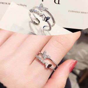 MORYMOSHI C19 Cincin Kupu-Kupu Berlian Wanita Fashion Korea