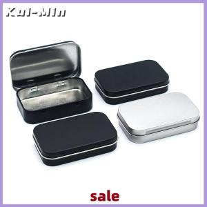 Kui-Min Metal Rectangular Empty Mini Tin Box Tinplate Push Candy Cases Bins Jar Hinged Containers Small Organizer Storage Box
