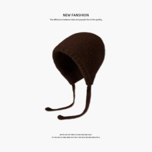 A6277 Thickened Knitted Woolen Hat Solid Color Windproof Beanie Cap Casual Cold-proof Ear Protection Hat for Women