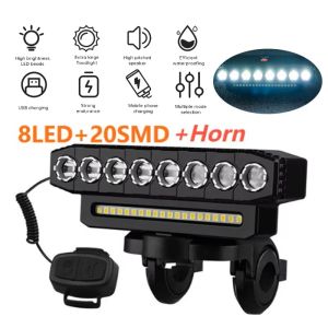 ECILY High-brightness Bicycle Lights Night Cycling Lights Rotating ABS Horizontal 8-LED High And Low Beam Headlights COB Headlights With Horns USB Charging MTB Headlight Bicycle Light Waterproof Cycling Lamp