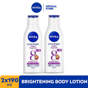 (PAKET HEMAT ISI 2) NIVEA Body Lotion Extra Bright Night Nourish Vit E 190ml - Hand body lotion moisturizer mencerahkan kulit kusam cerah badan glowing brightening tone up melembabkan kering pagi malam day & night - 40x Vitamin C Vitamin E 8 Super food