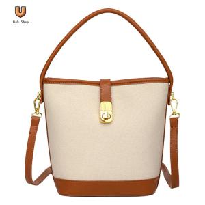 Handbag with Adjustable Shoulder Strap Fashionable Crossbody Bag Top-Handle Splicing Bucket Bag for Women Girls Ladies [Ueb Shop]