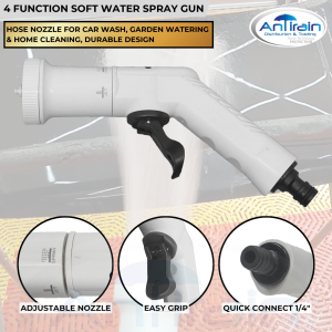 4 FUNCTION SOFT WATER SPRAY GUN (HOSE NOZZLE FOR CAR WASH GARDEN WATERING & HOME CLEANING DURABLE DESIGN)