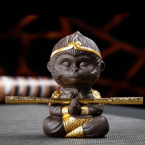 Sun Wukong Monkey King Figure Aquarium Decoration Ceramic Chinese Monkey Buddha Ornament For Fish Tank Garden Bonsai Tea Set
