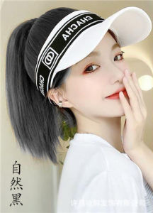 วิกผมตรงสั้นสำหรับผู้หญิง หมวกทรงกลมแบบชิ้นเดียว ปกปิดศีรษะเต็มรูปแบบที่ทันสมัย หมวกเบสบอลหางม้ากันแดดและป้องกันแสงแดด