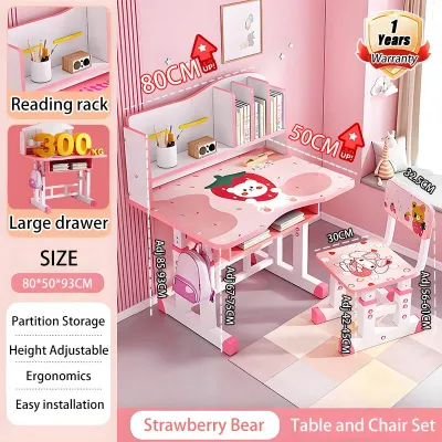 TableTrove Adjustable Kids Study Table and Chair Set with Storage Ergonomic Multifunctional Childrens Writing Desk Combo for Home Learning Drawing & Homework Meja Belajar Kanak-Kanak 儿童学习桌