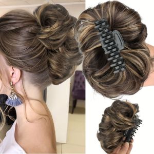 CHUNE066 Hair Extensions Messy Hair Bun Hairpieces Wavy Updo Claw Clip On Donut Chignon Vintage Natural Short Curly Hair for Women Girls