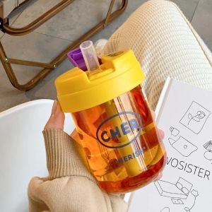 【MY Girl】Water Bottle With Straw Cover For Kids Portable Leakproof Cute Tumbler Drinking Cup 330ML