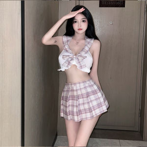 Japanese-style lingerie JK Uniform preppy style alluring outfit sweet plaid skirt academic attire cosplay set