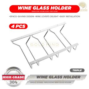 Wine Glass Hanger 4 pcs Top Mount Solid 3 Rows Rack Holder with Screws (not plated) BIG SAVINGS - Gold Mind Everyday Low Price