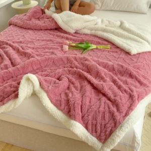 [ Can be spread or covered ] Taffeta Lamb Wool Blanket Double-Sided Fleece Throw Blanket Double-Layer Thickened Warm Air Conditioning Blanket LZD