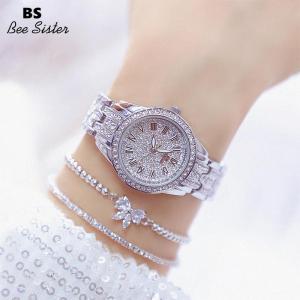 BS Bee Sister High-end Fashion Womens Watches Casual Stainless Steel Alloy Strap Quartz Waterproof Watches Elegant Full Diamonds Austrian Rhinestone Luxury Ladies Wrist Watches FA1501