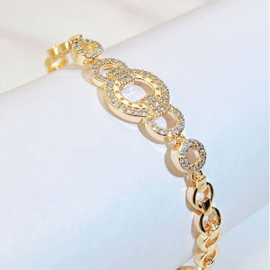 SEQUITO Luxury Brides Jewelry Micro Pave Sparkling AAA Cubic Zircon White Gold Plated Hollow Round Pendant Bracelet Bangle for Wedding Party B238