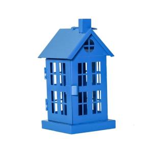 Blue Metal Ice House Shape Tealight Holder Hanging Lanterns for Indoor Tabletop Display Farmhouses Ornament