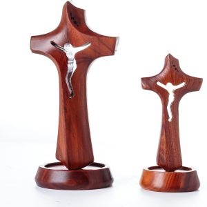 Tashidelek Rosewood Magnetic Attachment Standing Crosses Wooden Tabletop Versatile Cross for Home Church Decor Prayer Gifts Religious Ornaments(Small)