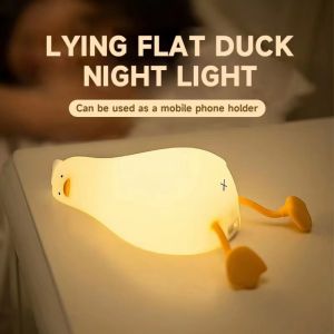MMLUCK Rechargeable Lying Flat Duck Night Light Eye Protection Tap Control Bedside Decor Light Decoration 3 Level Dimmable Sleep Atmosphere Light Phone Holder