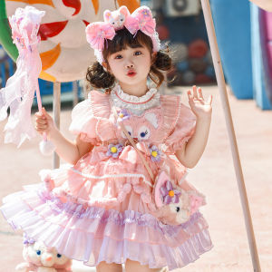 Girls Lolita Princess Dress 2025 Summer New Childrens Lina Belle Birthday Dress Puffy Dress