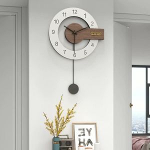 Modern Wooden Wall Clock With Pendulum Silent Battery Operated Large Digital Clock For Living Room Bedroom Kitchen Office ClassroomFast shipping
