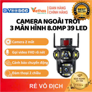 Camera WiFi Yoosee 2 Mắt 3 Màn Hình 8.0MP Ngoài trời 39 Led - Có còi và đèn báo động Xem 3 màn hình cùng lúc