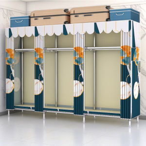 Simple Cloth Wardrobe Thick Thickened Assembled Steel Tube Rental Storage Cabinet Stainless Steel Wardrobe Full Steel Frame Wardrobe Solid