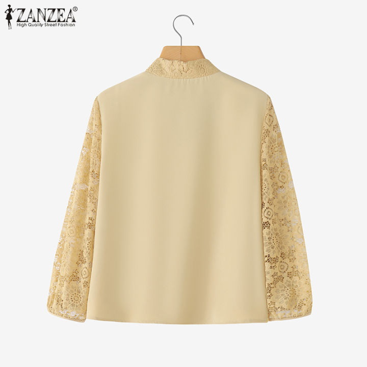 ZANZEA%20Korean%20Style%20Women%20Trendy%20Bowknot%20Lace%20Patchwork%20Blouses%203/4%20Sleeve%20V-Neck%20Plain%20OL%20Top%20#0922%20-%20Image%206