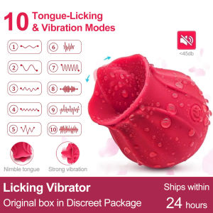 Rose Vibrator Toy for Ladies 10 Licking & Vibrating Modes Quiet Waterproof Soft Silicone Nipple Vibrators Toys Adult Toys for Women Discreet Packaging