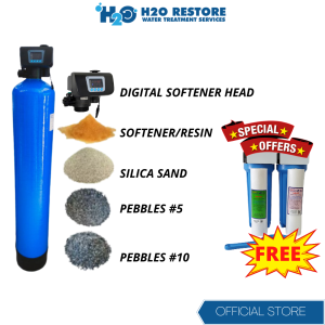 FRP Softener 10 x 54 with Digital Head FREE 2 Stages 10 inch Basic Sediment Set Ideal Set Up for Large Capacity User Backwash System / Used for Fast Food Filtration / Mall Filtration / Laundry Filtration / Residential Centralized Water Filtration System