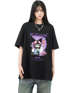 Summer 2024 Kuromi Themed Cotton Graphic Tee for Women - Casual Short Sleeve Cartoon Top