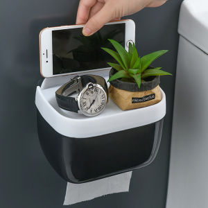 กล่องใส่ทิชชู่กันน้ํา กล่องใส่กระดาษ ทิชชู่แผ่น วางมือถือ กระดาษชําระ ไม่ต้องเจาะผนัง แข็งแรง ใส่ได้ทั้งทิชชู่ม้วน มีให้เลือก 2 สี