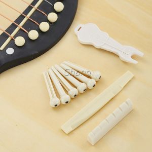 Chang ชุดพลาสติก กีต้าร์โปร่ง นัทบน หย่องล่าง หมุดพิน สีขาว Guitar accessories