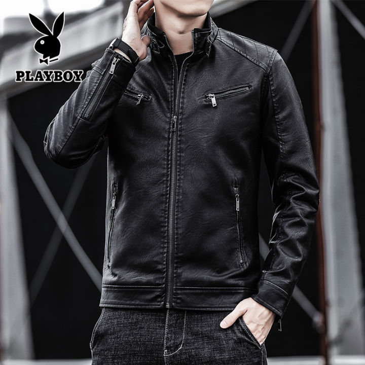 PLAYBOY Korean Style Fashionable Slim Fit Leather Jacket Men's - Main Image