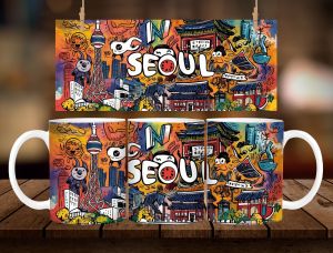 * 1 PC MUG W/ BOX * SOUTH KOREA MUG DESIGN 11oz with BOX SOUVINER