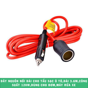 Dây nguồn nối dài tẩu sạc ô tô dài 3.5mđiện áp đầu vào từ 12-24Vđầu ra 120Wdùng cho bommáy rửa xe